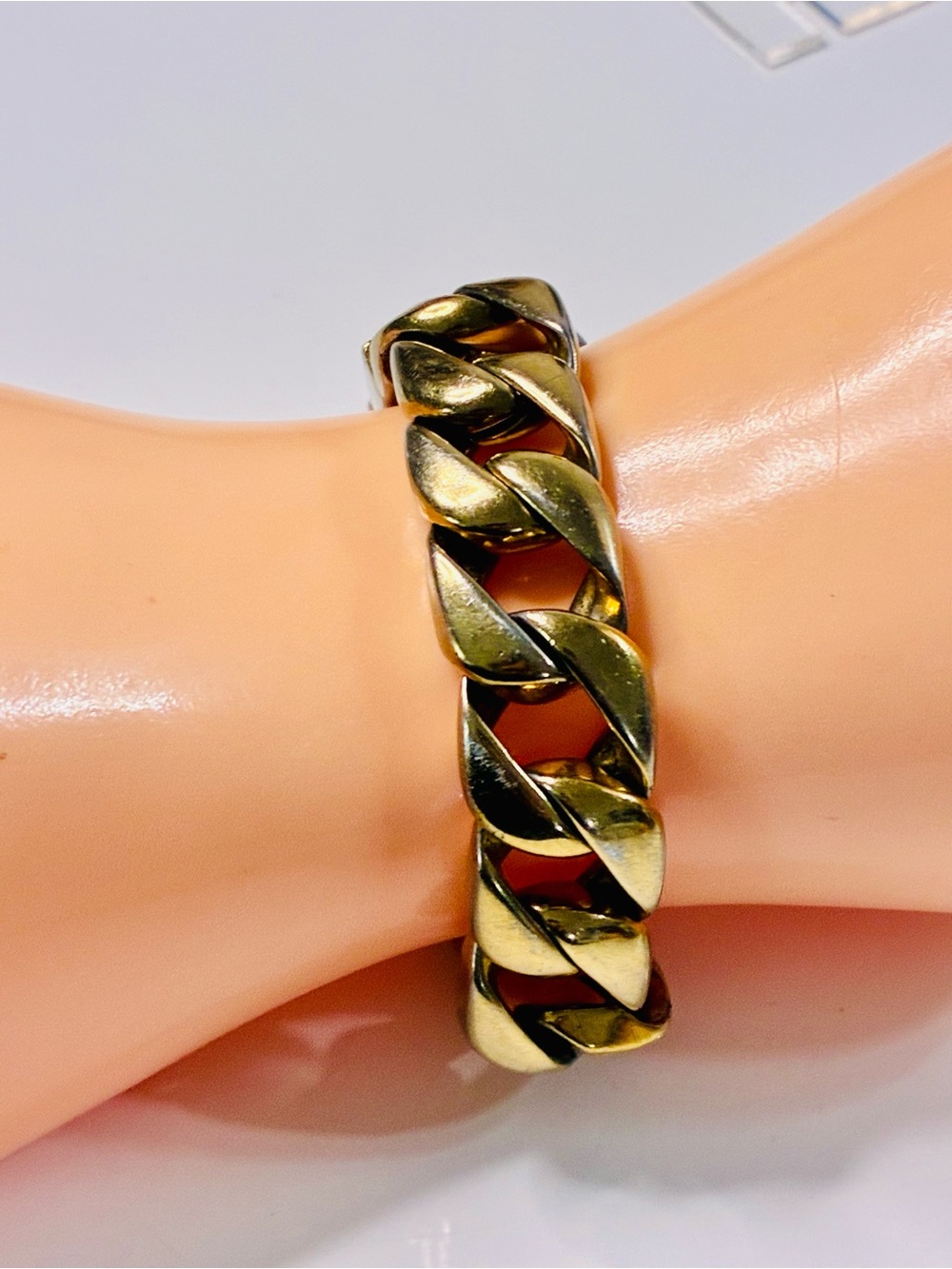 Men's Gold-Tone Cuban  Link Bracelet HEAVY 90g Stainless Steel Pre loved